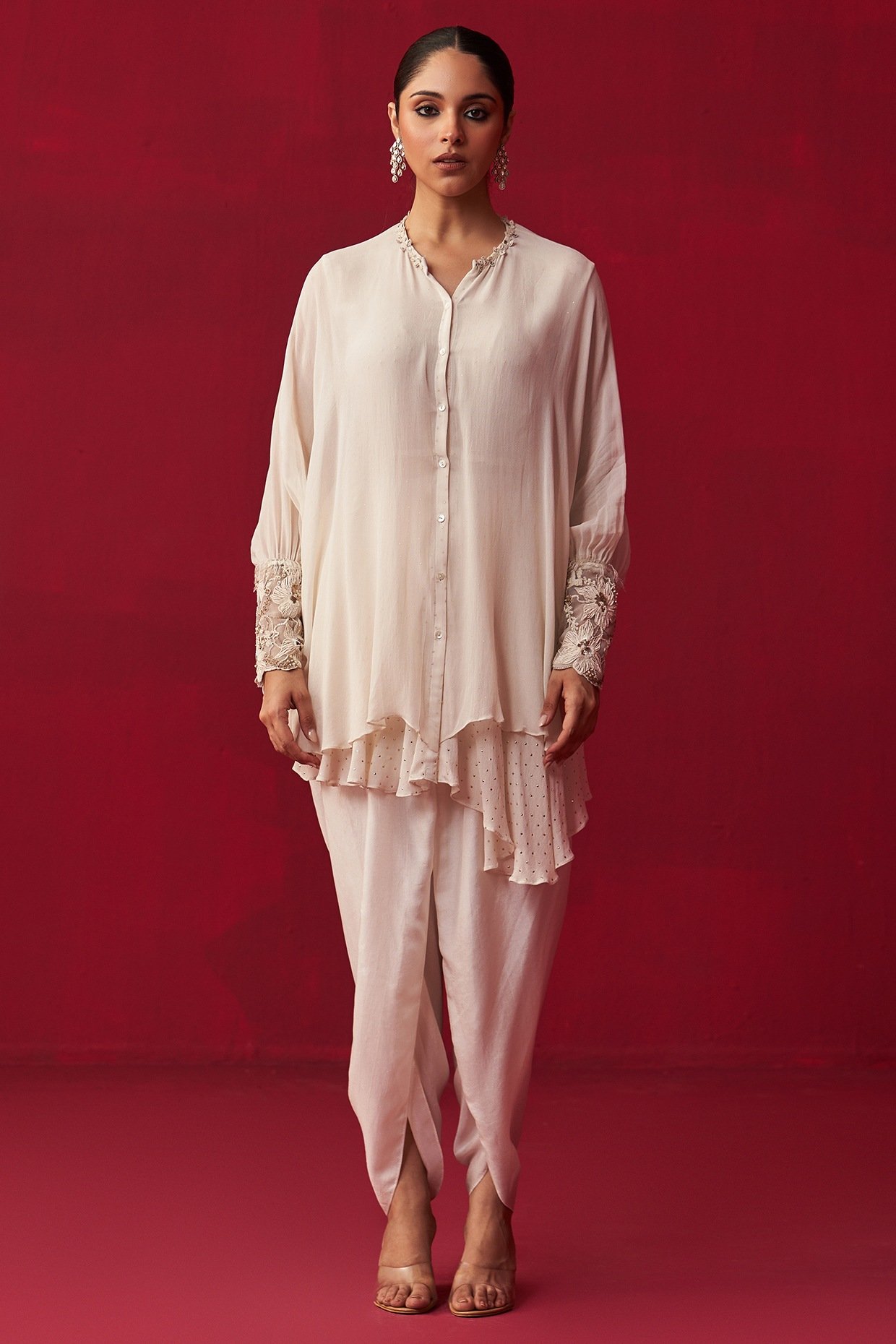 Pixelated Floral Ivory Shirt and Dhoti set