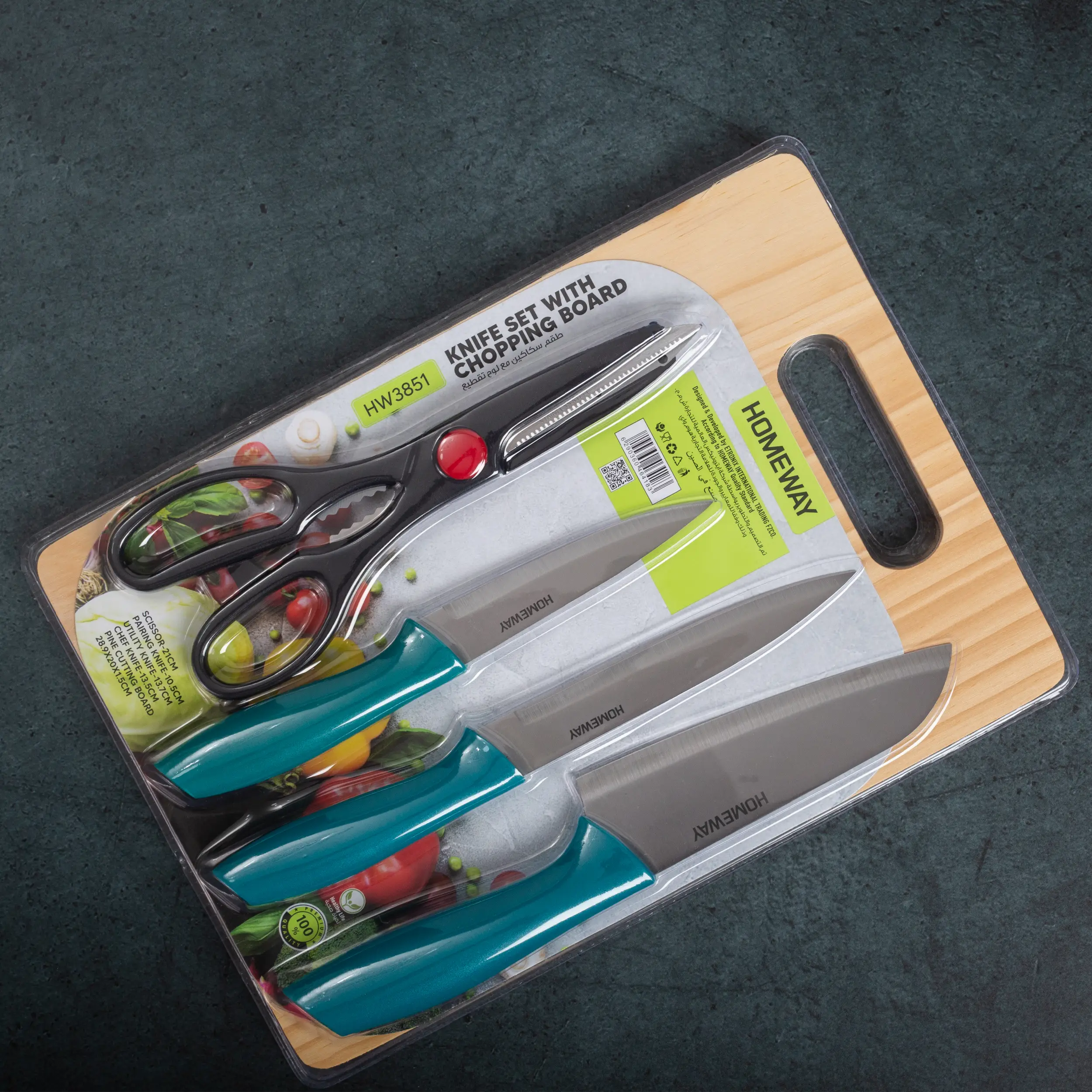 Homeway 5Pcs Kitchen Knife Set With Chopping Board HW3851