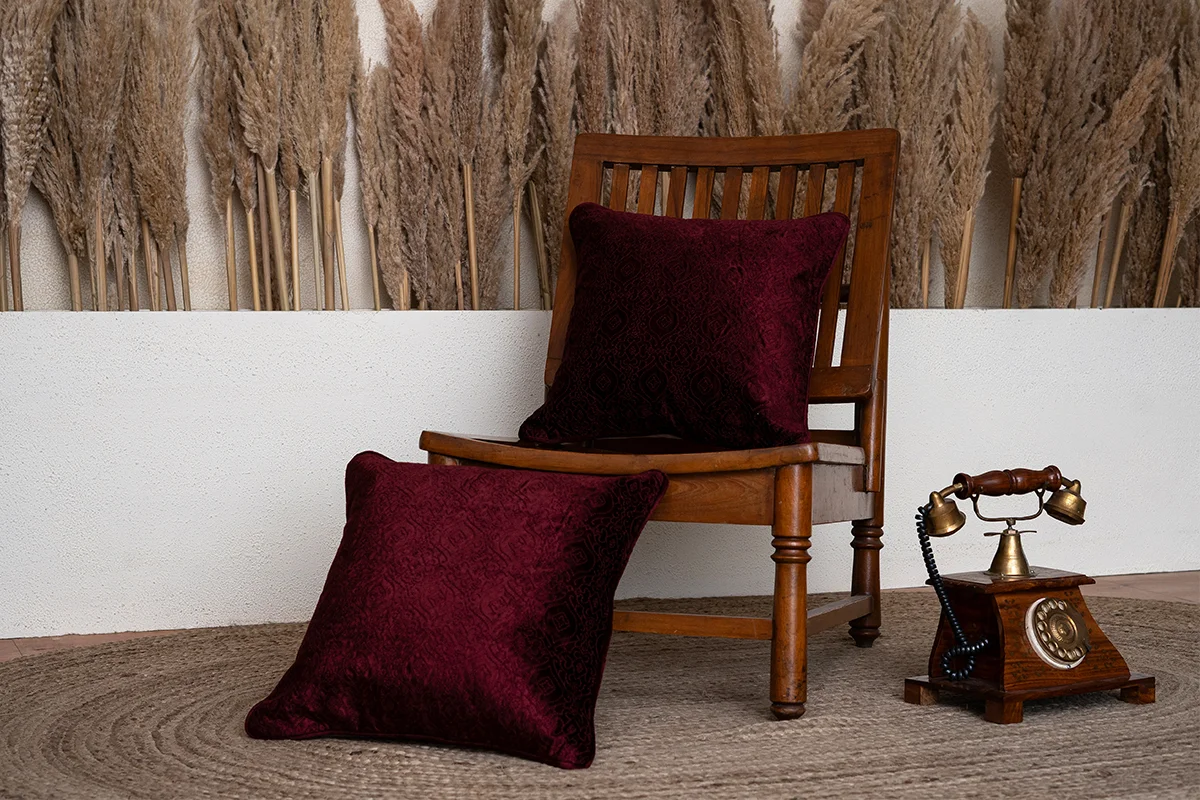 Ruby Rhapsody Embroidered Cushion Cover ( Set of 2 )