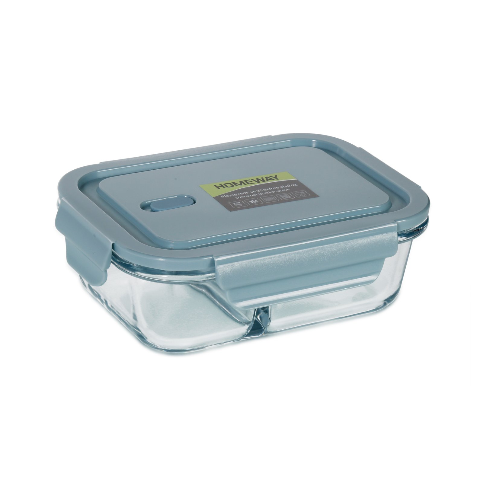 Homeway Rectangle Glass Container With 2 Compartments 1500Ml HW3721