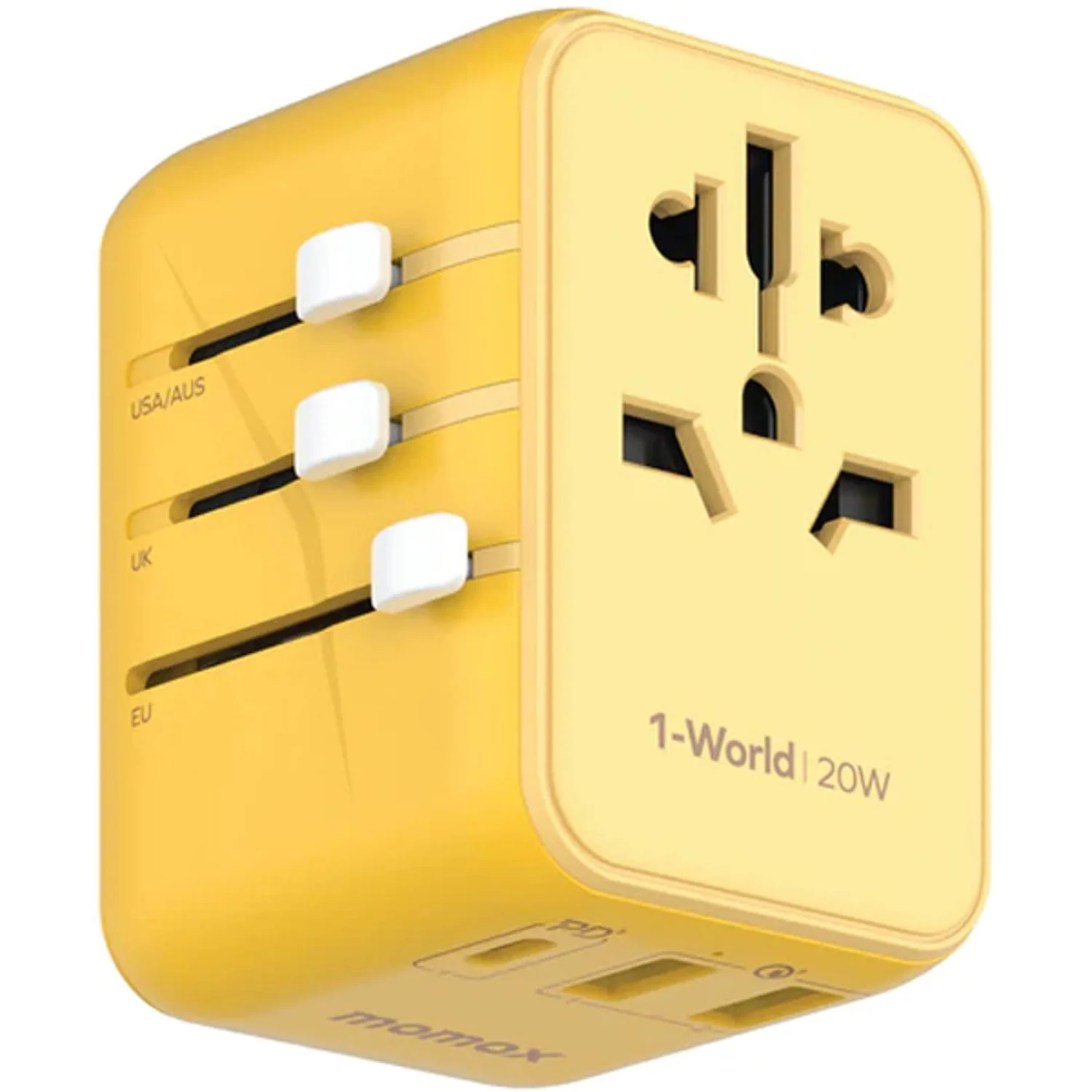Momax 1-World 20W 3 Port Ac Travel Charger  Color  Yellow