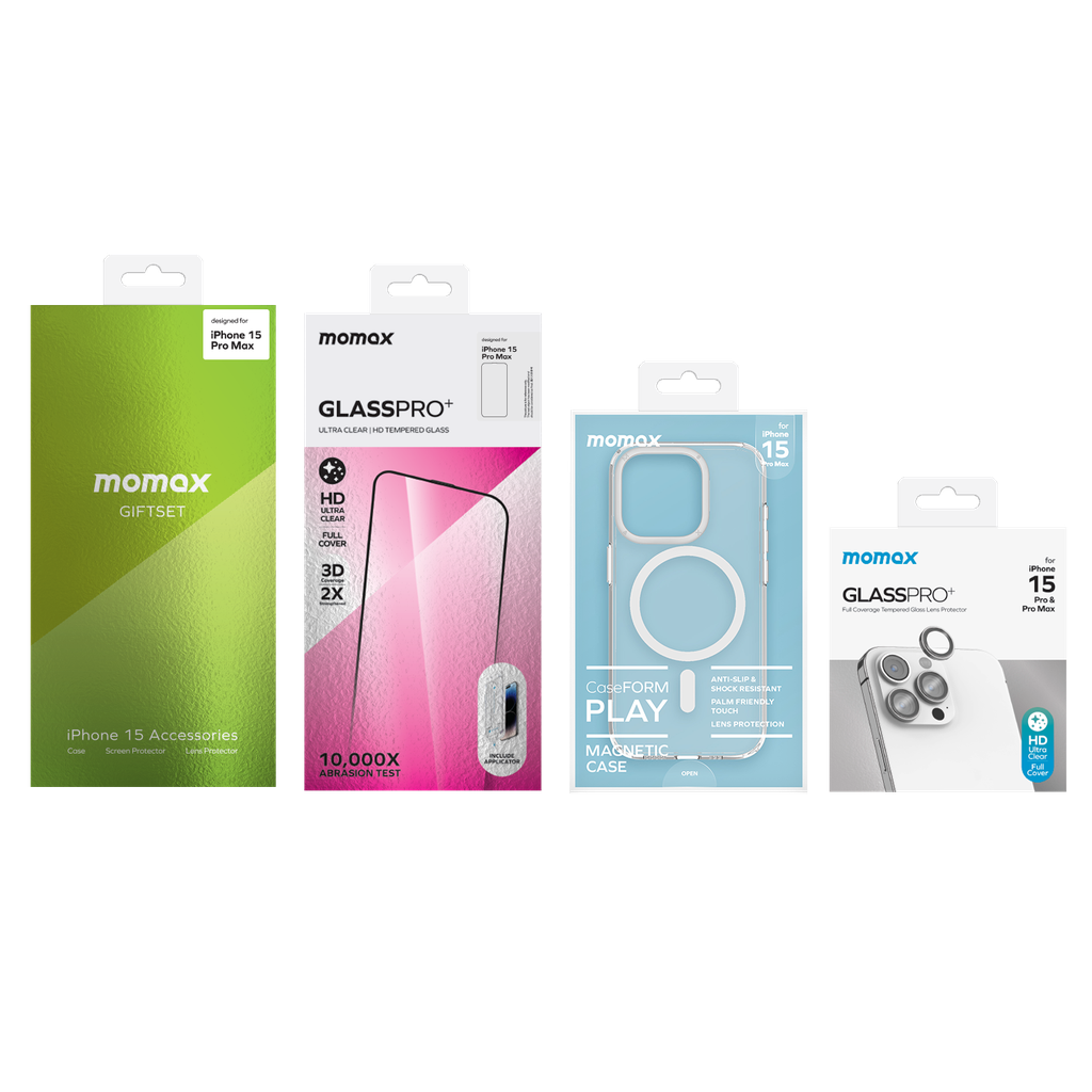 Momax Case, Glass,  Black Lens Bundle Kit For Iphone 15 Pro Max
