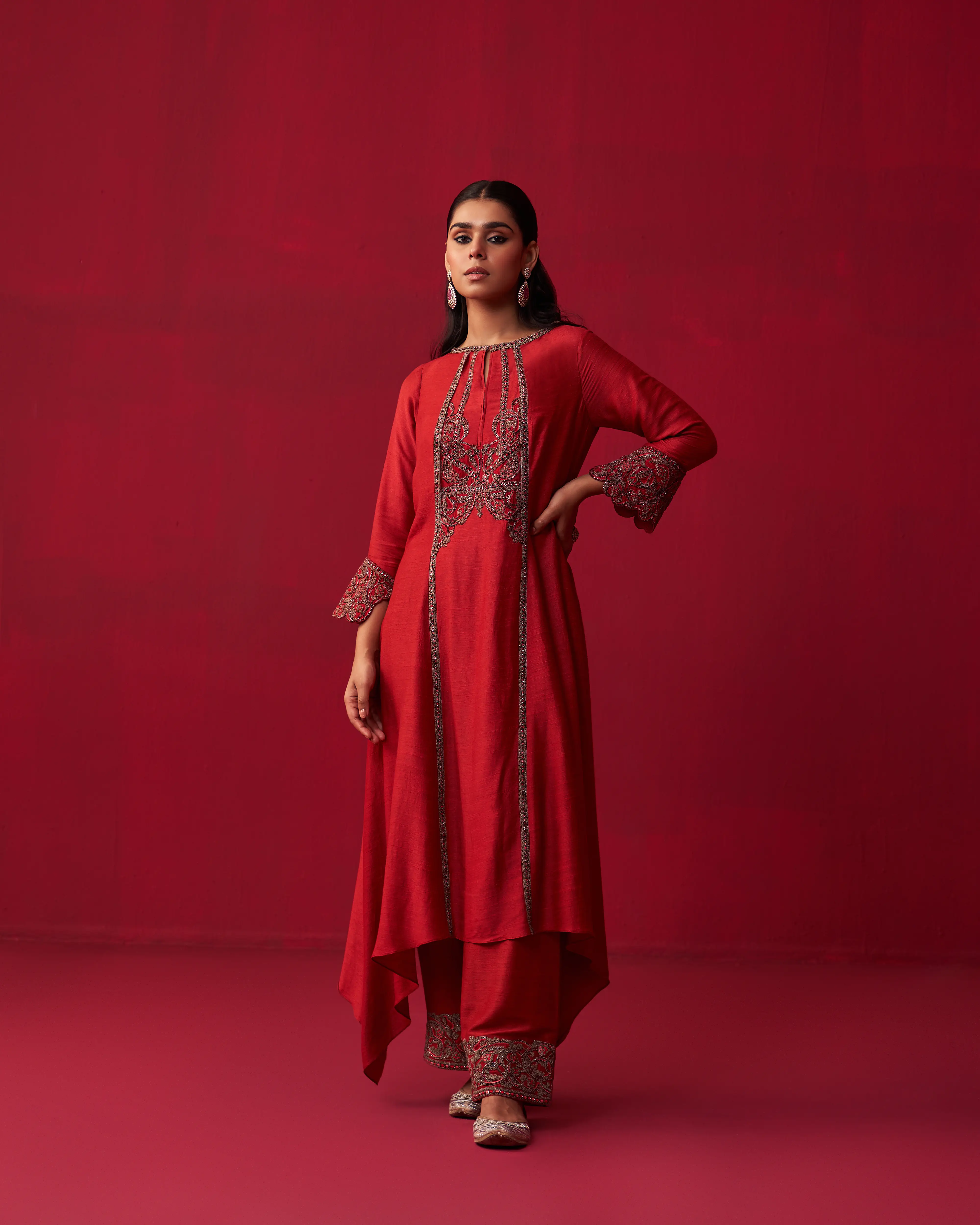 Red Metallic Bliss Kurta Dupatta and Palazzo Set