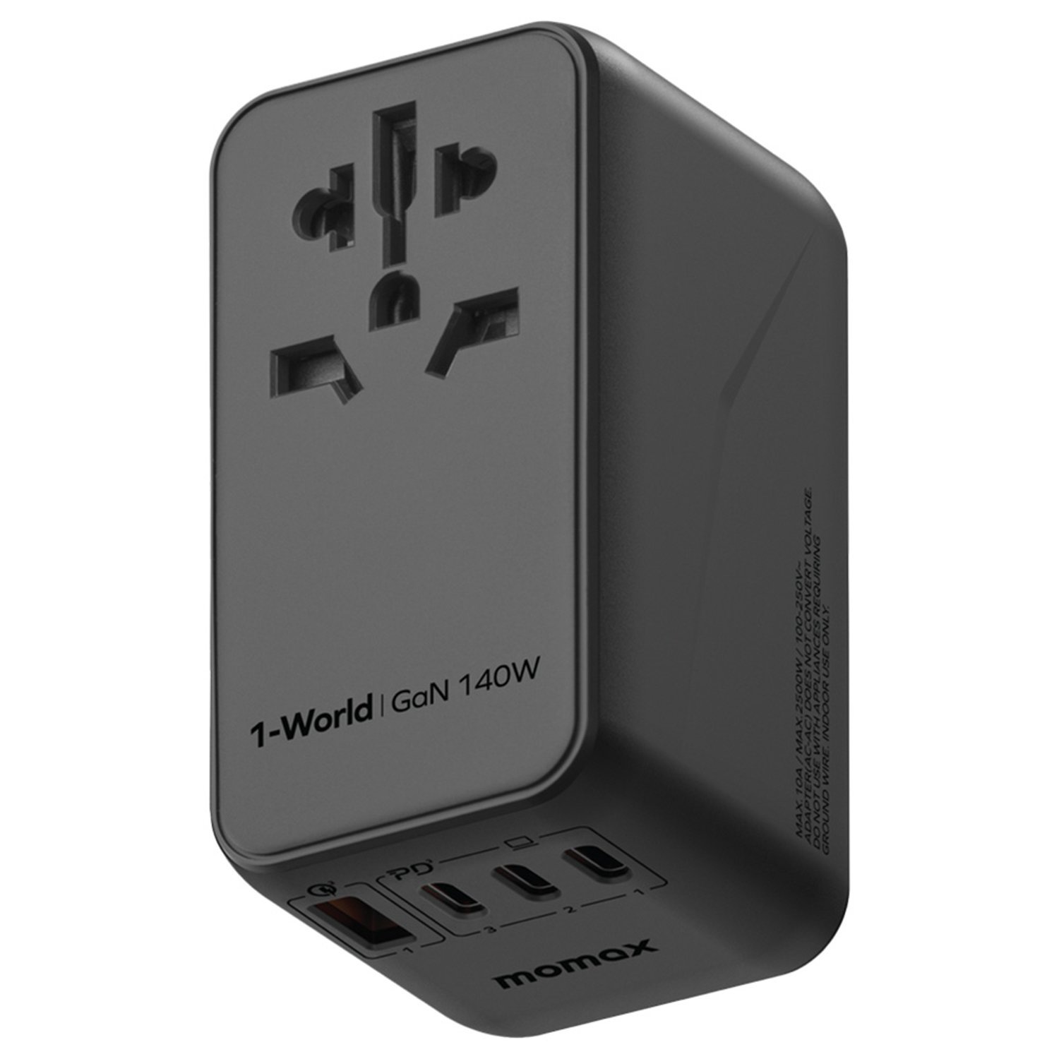 Momax 1-World 140W Gan 4 Ports Ac Travel Adapter Including 140W Usb-C To Usb-C Cable