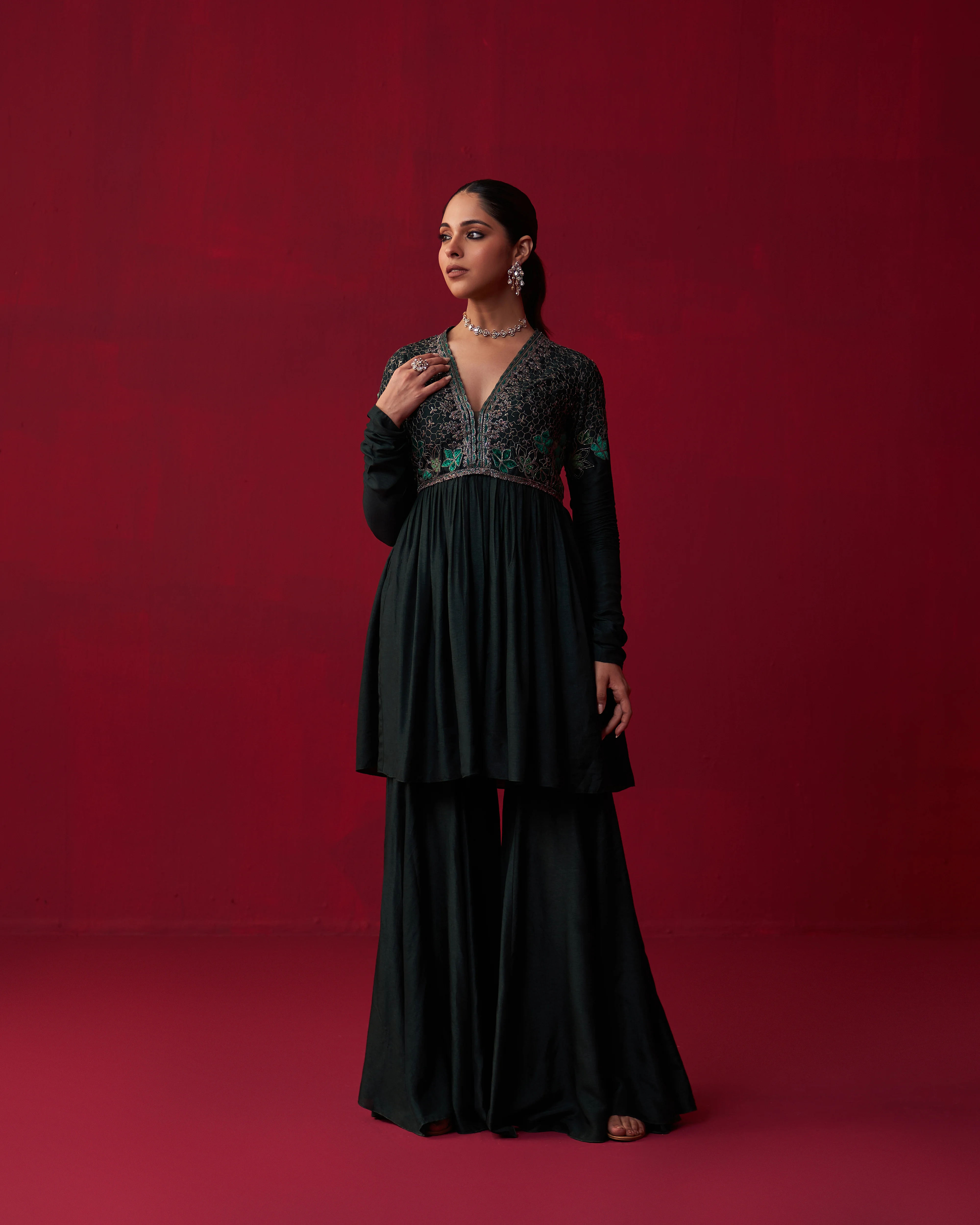 Green Nature’s Bounty Anarkali and Sharara set