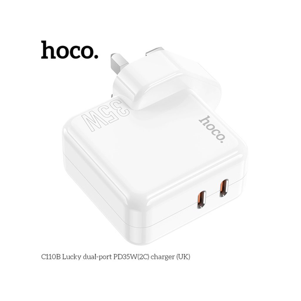 HOCO FAST CHARGER + TYPE-C CABLE TO LIGHTNING -C110B -WHITE - DUAL PORT 2C FAST CHARGER 35W