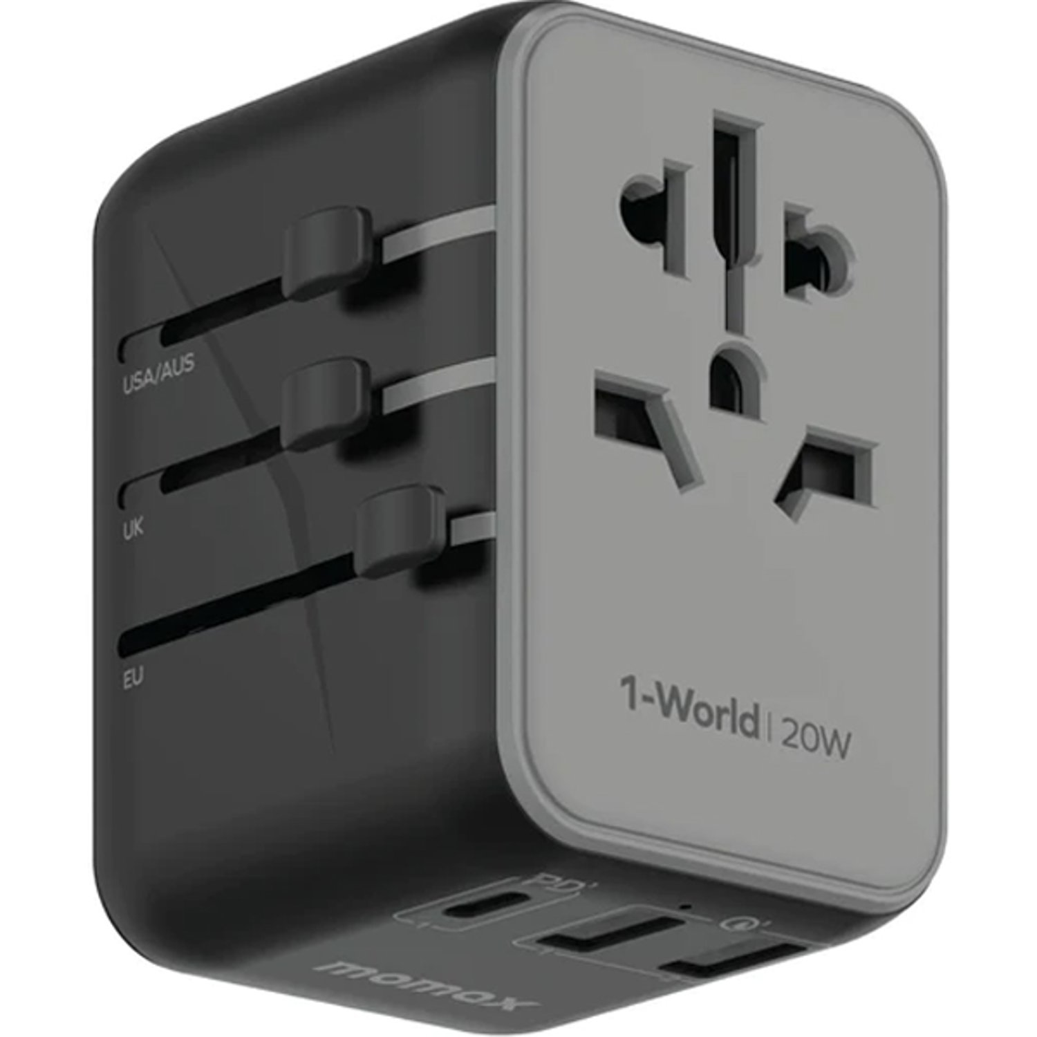 Momax 1-World 20W 3 Port Ac Travel Charger  Color  Black